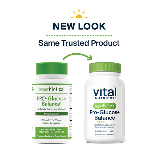 Vital Nutrients, Hyperbiotics Pro-Glucose Balance Probiotic 60 tabs new look, same trusted formula