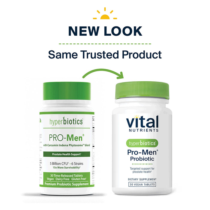 Vital Nutrients, Hyperbiotics Pro-Men Probiotic 30 tabs new look, same trusted product