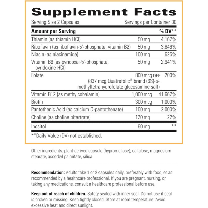 Integrative Therapeutics Active B-Complex 120 vegetarian capsules supplement facts label
