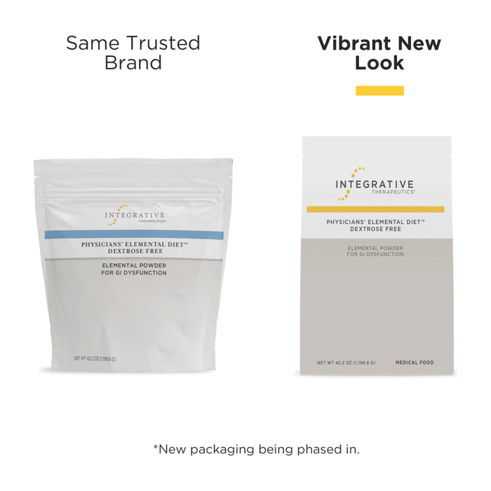 Integrative Therapeutics Physicians' Elemental Diet Dextrose Free 42.2 oz, new and previous packaging comparison