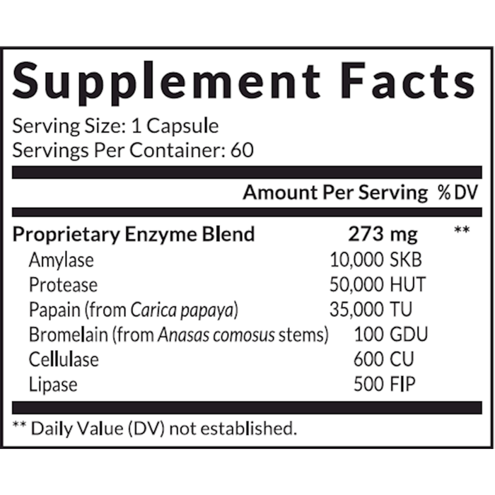 InterPlexus Mega-Polyzyme 60 capsules supplement facts label
