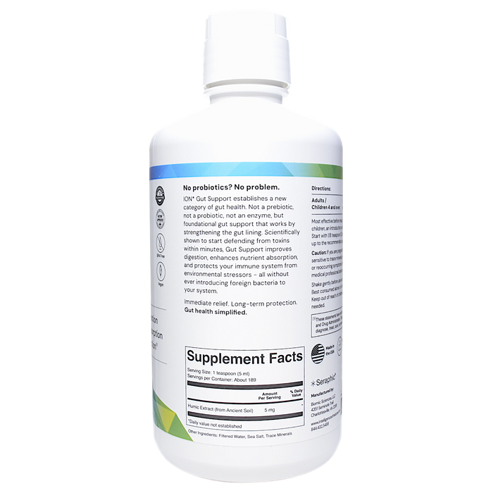 ION Gut Support 32 fl oz supplement facts label