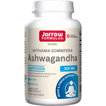 Jarrow Formulas Ashwagandha 300 mg, 120 veggie capsules, front of bottle