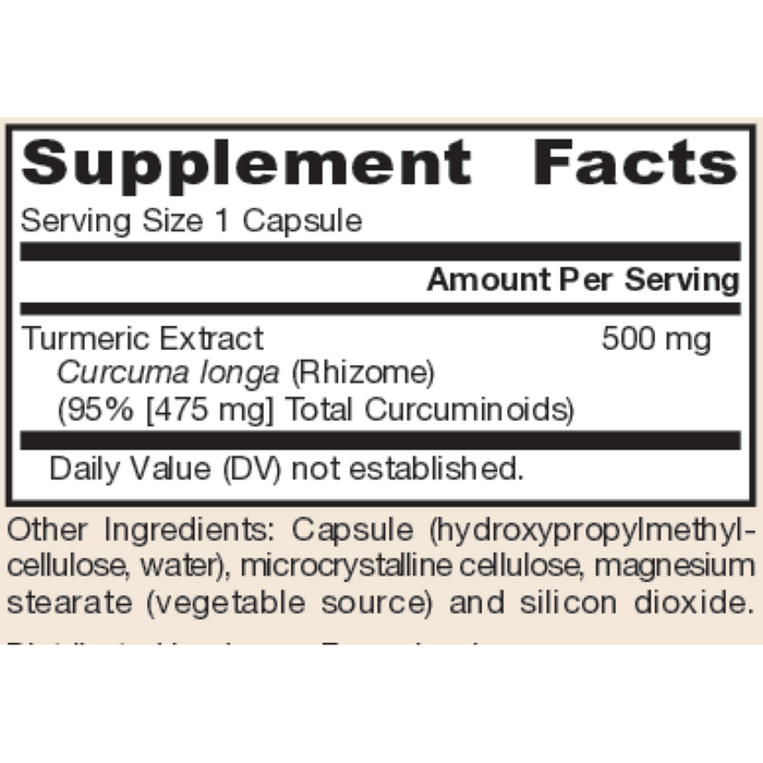 Jarrow Formulas Curcumin 95 500 mg 60 veggie capsules supplement facts label