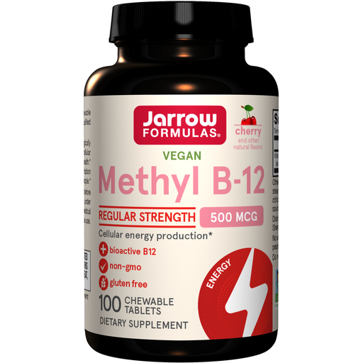 Jarrow Formulas Methyl B-12 500 mcg Cherry, 100 chewable tablets, front of bottle