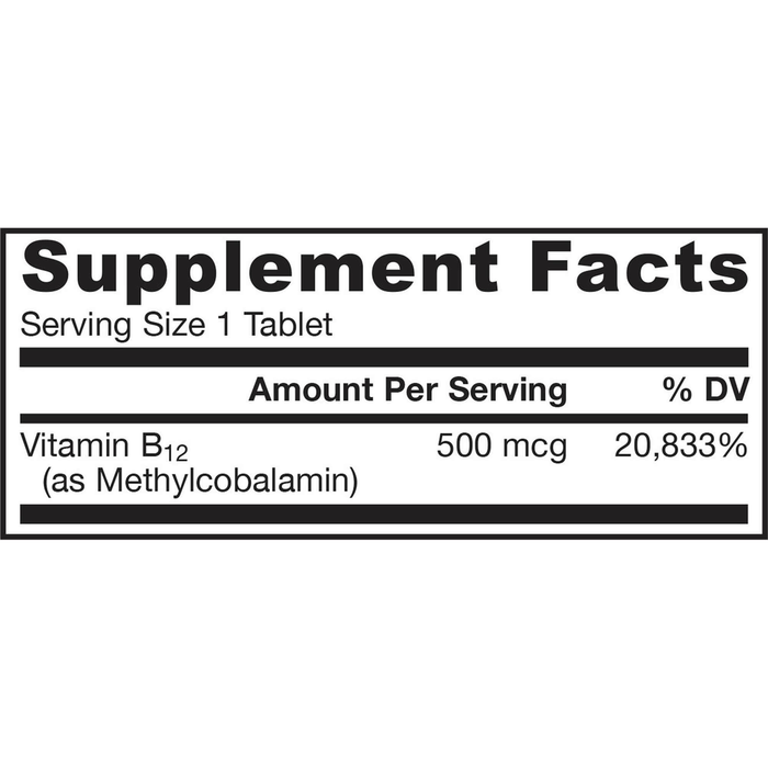 Jarrow Formulas Methyl B-12 500 mcg Cherry 100 chewable tablets supplement facts label