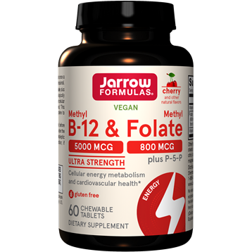 Jarrow Formulas Methyl B-12 & Methyl Folate Cherry, 60 chewable tablets, front of bottle