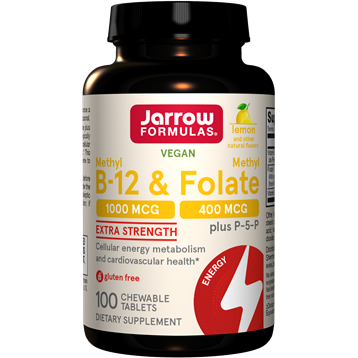 Jarrow Formulas Methyl B-12 & Methyl Folate Lemon, 100 chewable tablets, front of bottle