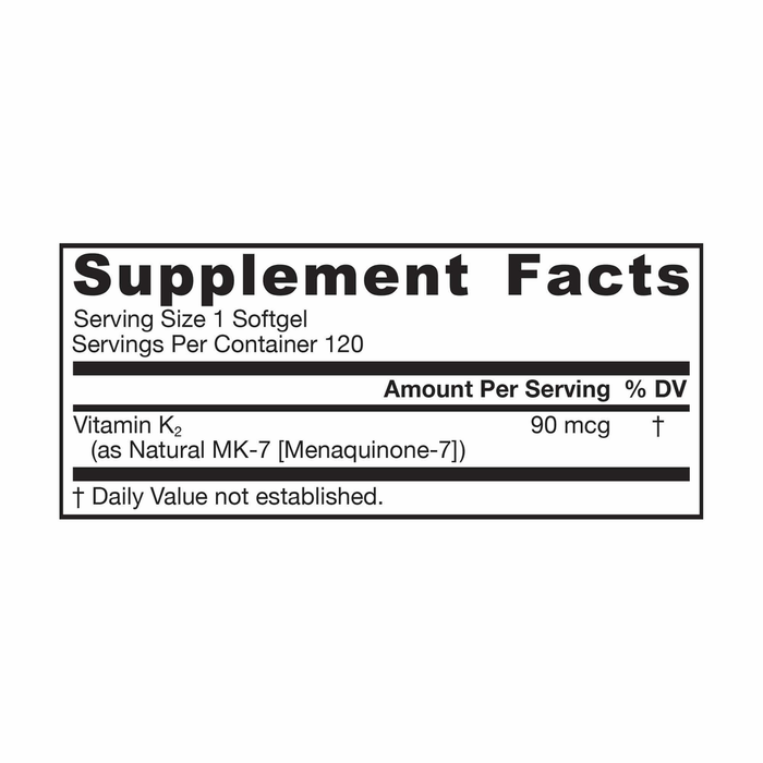 Jarrow Formulas MK-7 90 mcg 120 softgels supplement facts label