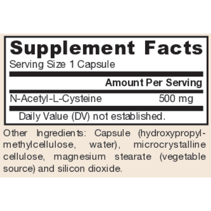 Jarrow Formulas N-A-C 500 mg 60 capsules supplement facts label