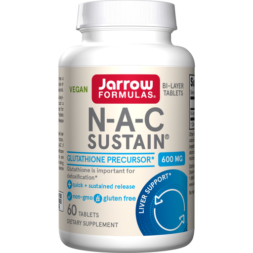 Jarrow Formulas N-A-C Sustain 600 mg, 60 tablets, front of bottle