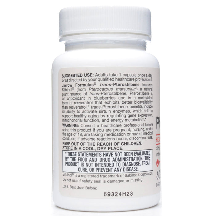 Jarrow Formulas Trans-Pterostilbene 50 mg 60 capsules suggested use label