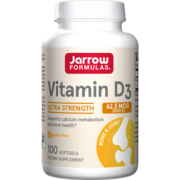 Jarrow Formulas Vitamin D3 2500 IU, 100 softgels, front of bottle