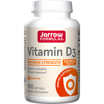 Jarrow Formulas Vitamin D3 5000 IU, 100 softgels, front of bottle