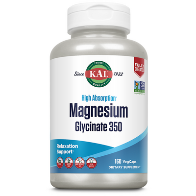 KAL Magnesium Glycinate 350, 160 vegetarian capsules, front of bottle
