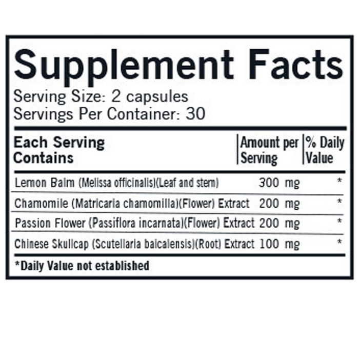 Kirkman Labs Herbal Sleep Aid 60 capsules supplement facts label