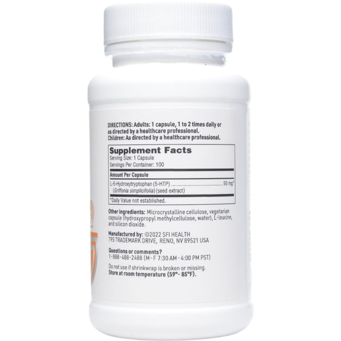 Klaire Labs/SFI Health 5-HTP 50 mg 100 capsules supplement facts label