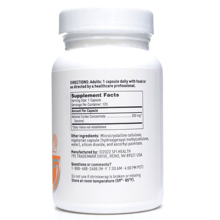 Klaire Labs/SFI Health Adrenal Cortex 120 capsules supplement facts label