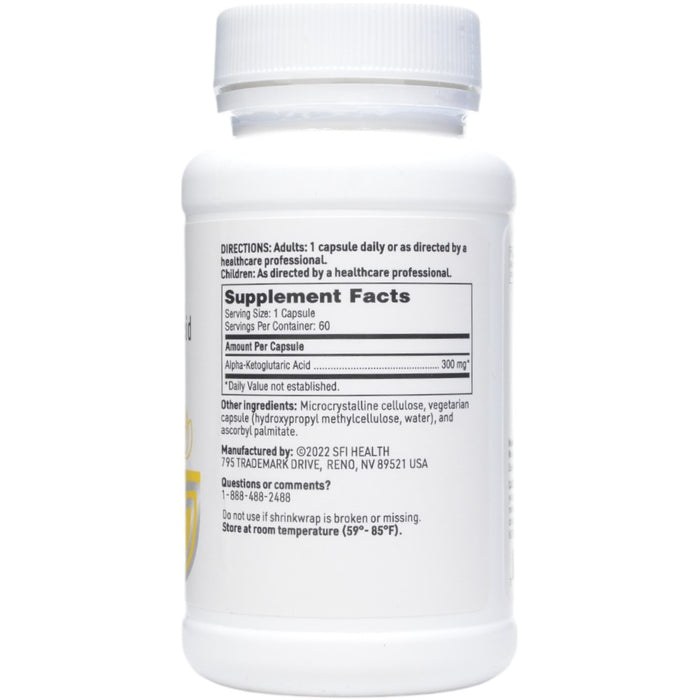 Klaire Labs/SFI Health Alpha-Ketoglutaric Acid 300 mg 60 capsules supplement facts label