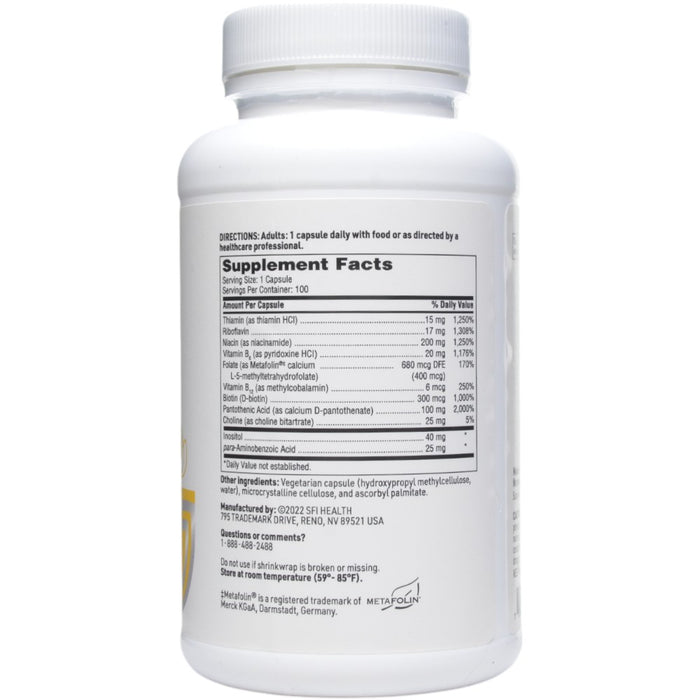 B-Complex Plus 100 vcaps by Klaire Labs/SFI Health, Supplement Facts label
