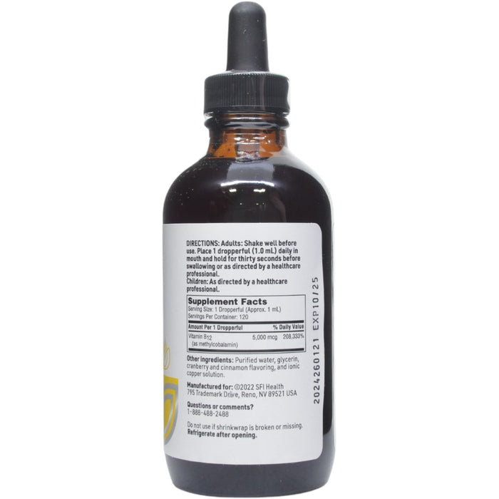 Klaire Labs/SFI Health B12 Liquid (Methylcobalamin) 5 mg 4 fl oz supplement facts label