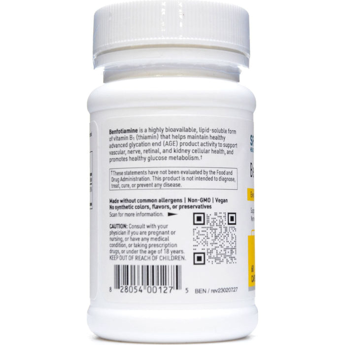 Klaire Labs/SFI Health Benfotiamine 150 mg 60 capsules label information panel