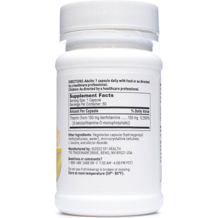 Klaire Labs/SFI Health Benfotiamine 150 mg 60 capsules supplement facts label