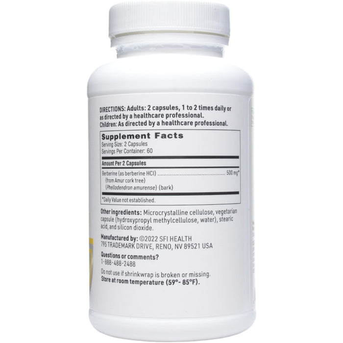 Berberine 500 mg 120 vcaps by Klaire Labs/SFI Health, Supplement Facts label