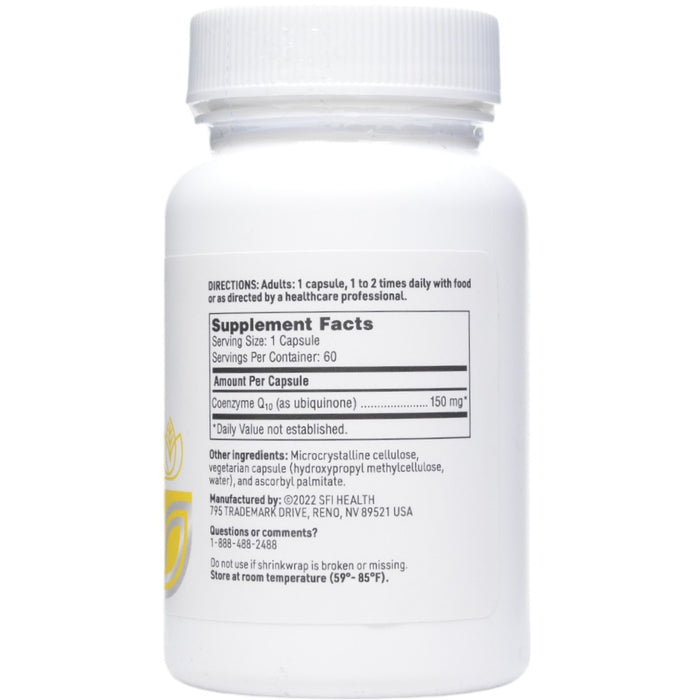 Klaire Labs/SFI Health Coenzyme Q10 150 mg 60 capsules supplement facts label