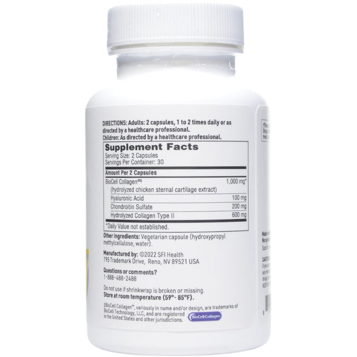 Klaire Labs/SFI Health Collagen Type II 500 mg 60 capsules supplement facts label
