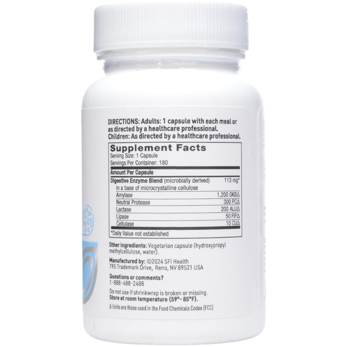 Digestive Enzymes 180 caps by Klaire Labs/SFI Health, Supplement Facts label