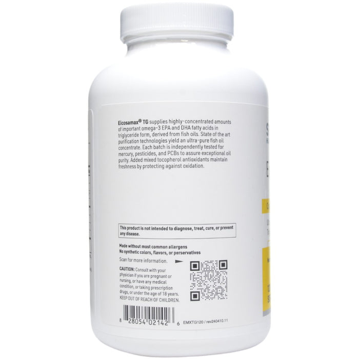 Klaire Labs/SFI Health Eicosamax TG 120 softgels label information panel