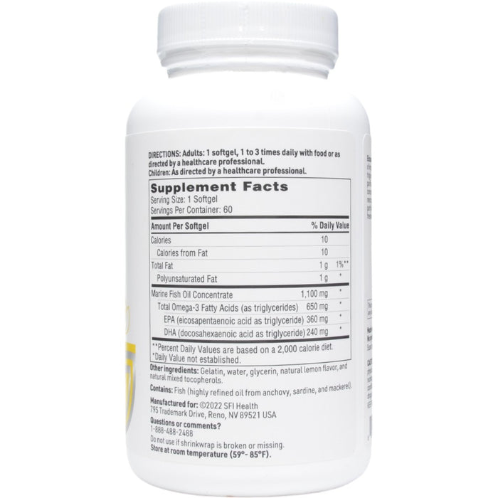 Klaire Labs/SFI Health Eicosamax TG 60 softgels supplement facts label