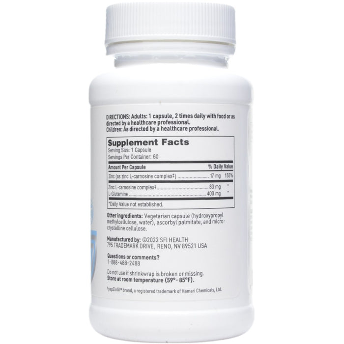 Klaire Labs/SFI Health EndoZin 60 capsules supplement facts label