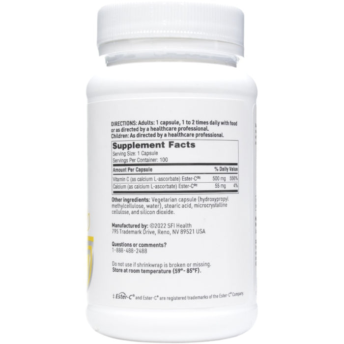Ester-C 500 mg 100 caps by Klaire Labs/SFI Health, Supplement Facts label