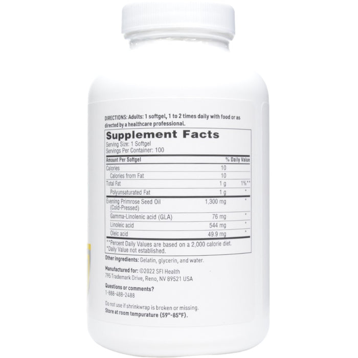 Klaire Labs/SFI Health Evening Primrose Oil 100 softgels supplement facts label