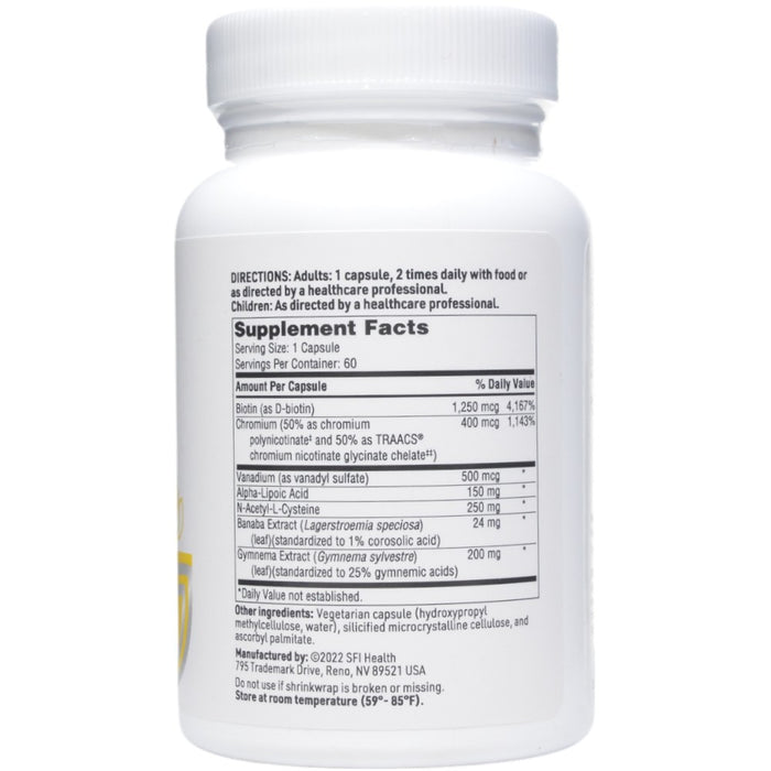 GlucoThera 60 caps by Klaire Labs/SFI Health, Supplement Facts label