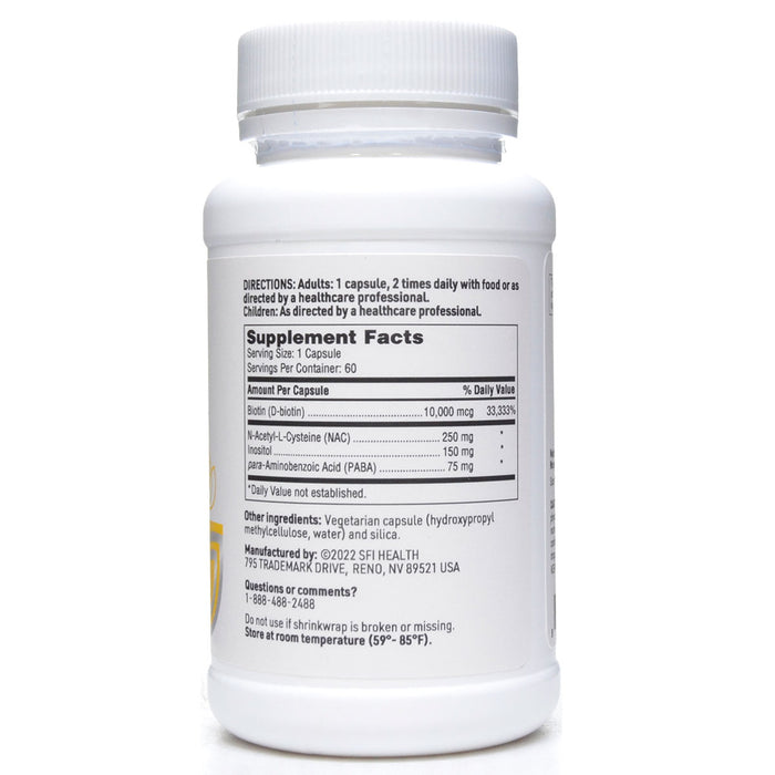 Klaire Labs/SFI Health Hair and Nails Formula 60 capsules supplement facts label