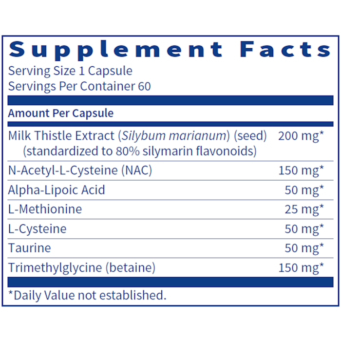 HepatoThera 60 caps by Klaire Labs/SFI Health, Supplement Facts label