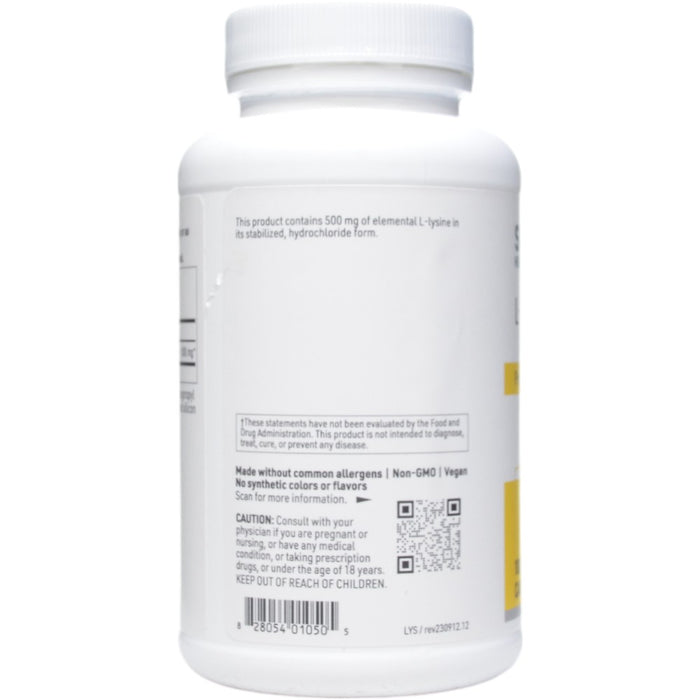 L-Lysine 500 mg 100 caps by Klaire Labs/SFI Health, bottle label