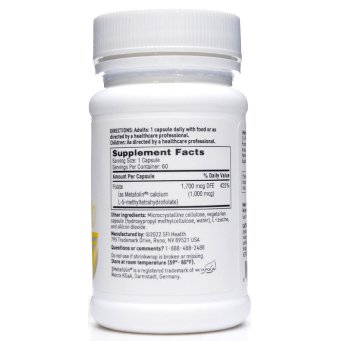 Klaire Labs/SFI Health L-MethylFolate 60 capsules supplement facts label