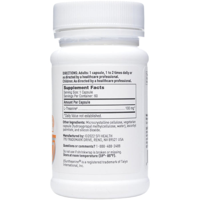 Klaire Labs/SFI Health L-Theanine 100 mg 60 capsules supplement facts label