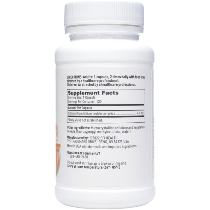 Lithium Orotate 4.8 mg 120 vcaps by Klaire Labs/SFI Health, Supplement Facts label