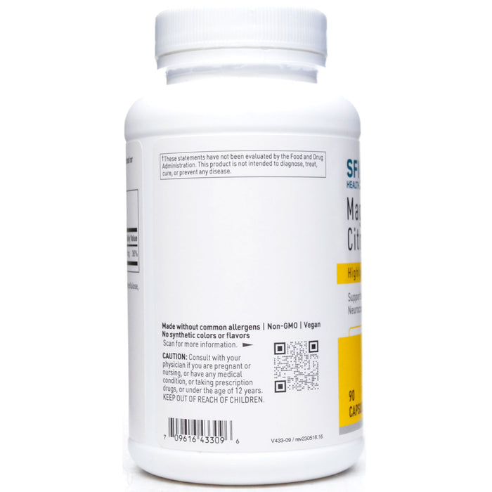 Klaire Labs/SFI Health Magnesium Citrate 150 mg 90 capsules label information panel