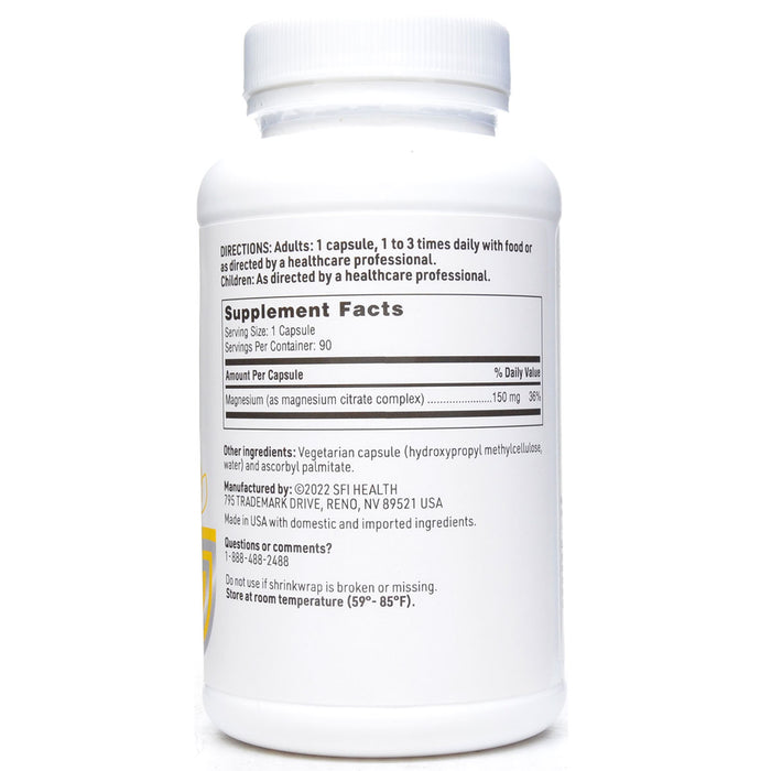 Klaire Labs/SFI Health Magnesium Citrate 150 mg 90 capsules supplement facts label