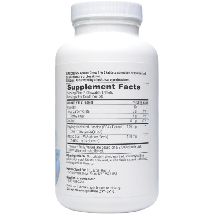 Klaire Labs/SFI Health Mastic Gum/DGL 60 chewable wafers supplement facts label