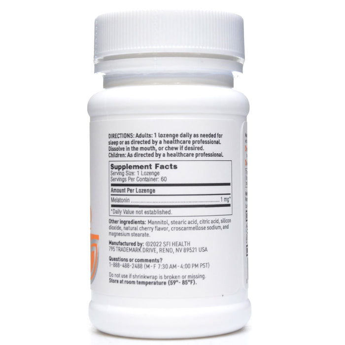 Klaire Labs/SFI Health Melatonin Lozenge 1 mg 60 lozenges supplement facts label