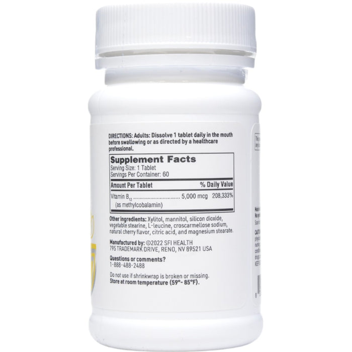 Methylcobalamin 5000 mcg 60 tabs by Klaire Labs/SFI Health, Supplement Facts label