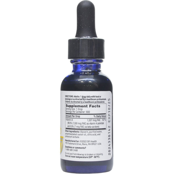Micellized Vitamin A Liquid 1 fl. oz. by Klaire Labs/SFI Health, Supplement Facts label
