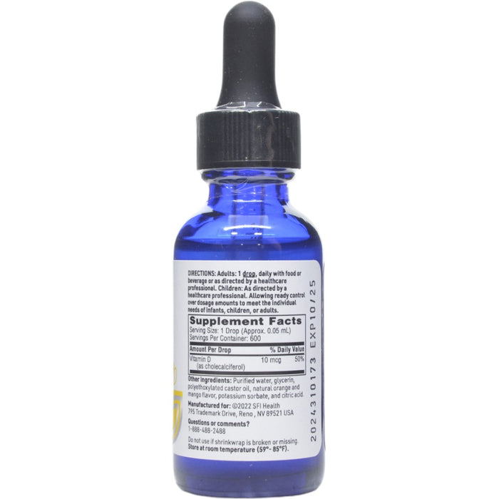 Micellized Vitamin D3 Liquid 1 fl. oz. by Klaire Labs/SFI Health, Supplement Facts label